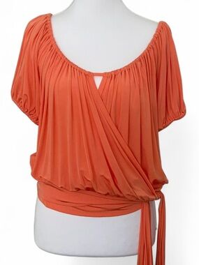 Women’s Orange Wrap-Style Blouse with Tie Waist
